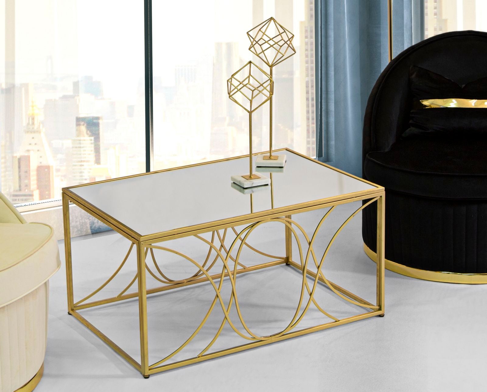 Mesa de Centro Quadrada GLAM – Ouro e Prata