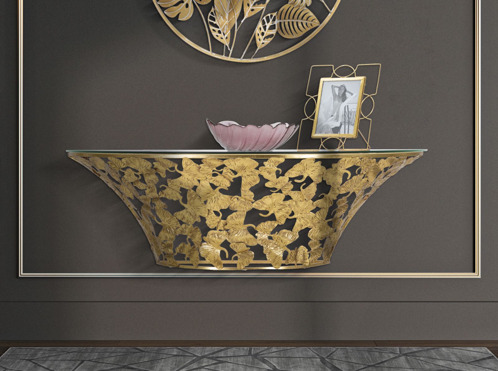 Mesa Consola Semicircular GLAM – Dourado
