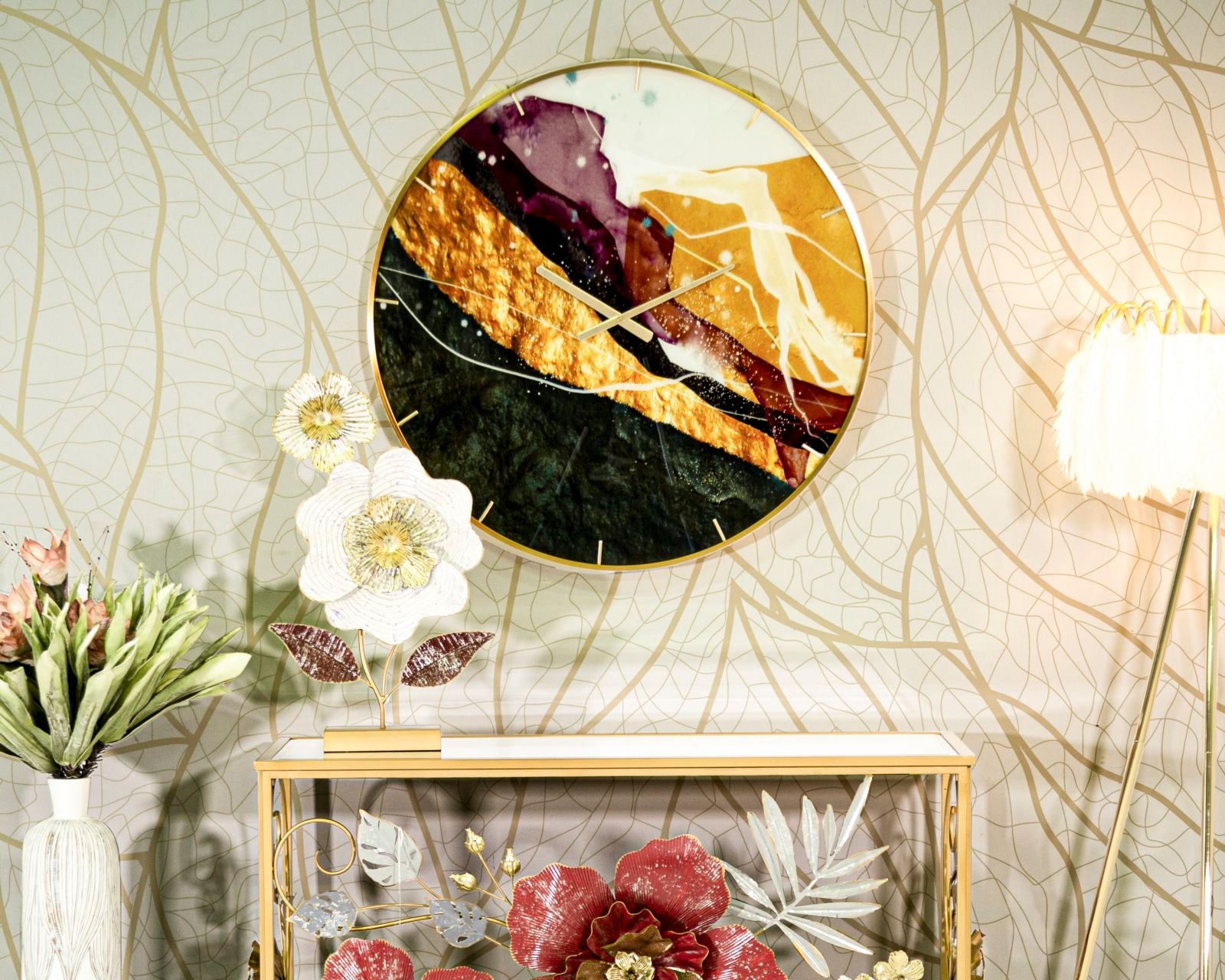 Relógio de Parede Redondo – Multicolor – vidro, MDF e metal