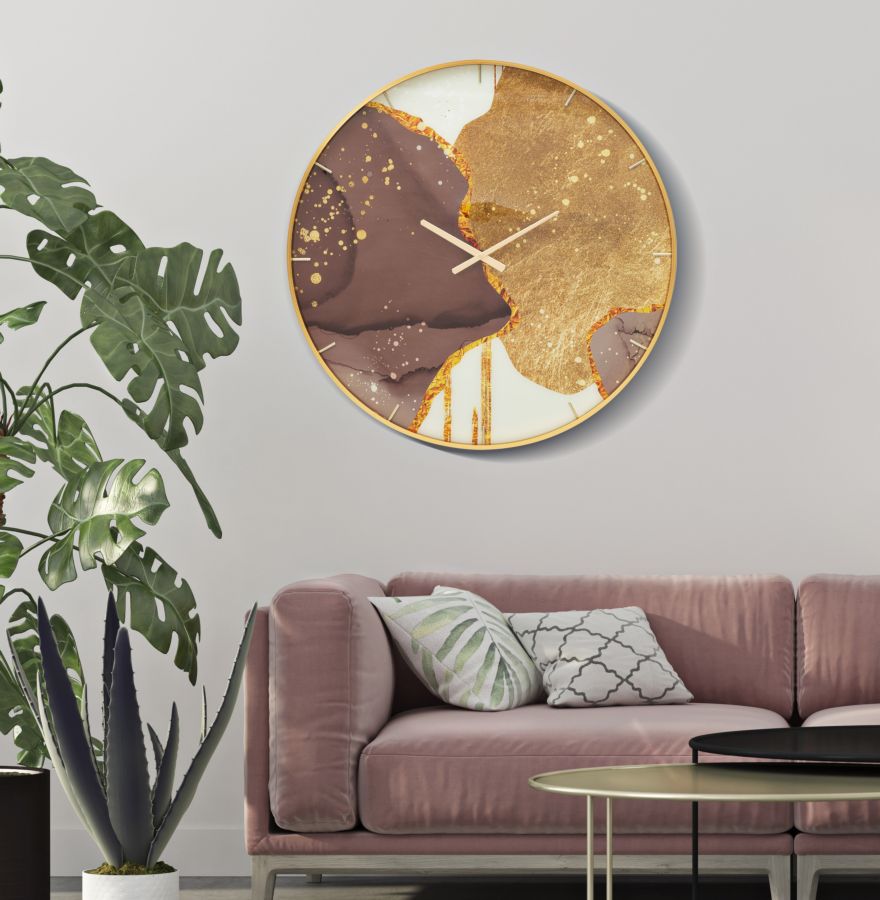 Relógio de Parede Redondo – Multicolor – vidro, MDF e metal