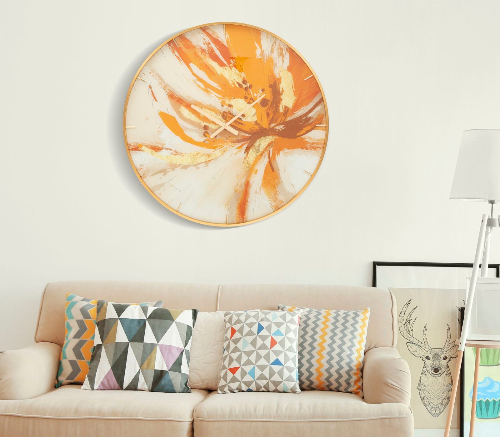 Relógio de Parede Redondo – Multicolor – vidro, MDF e metal
