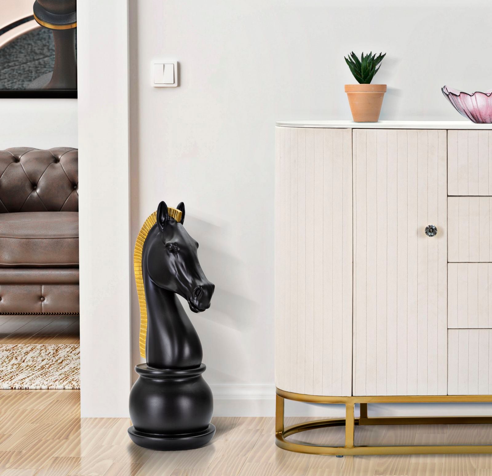 Cavalo de xadrez GLAM – preto e dourado