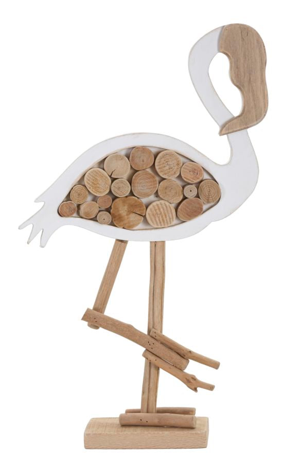 Escultura Moderna em Forma de Flamingo – Branco, Natural