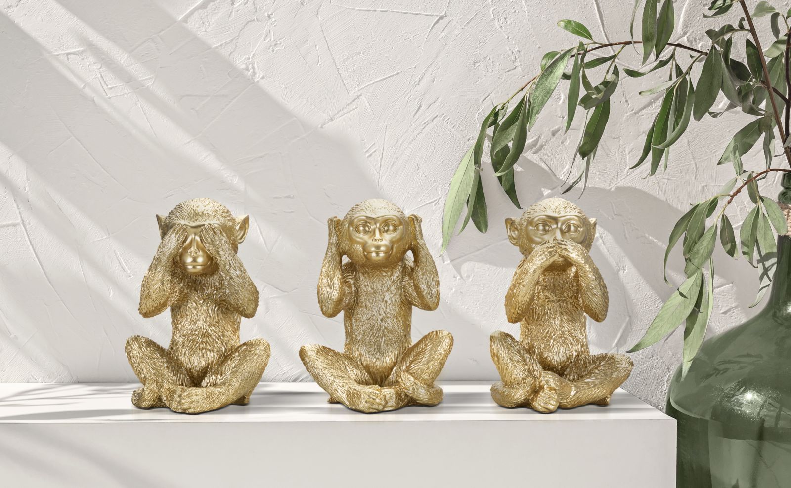Conjunto de 3 Macacos Sentados GLAM – Dourado