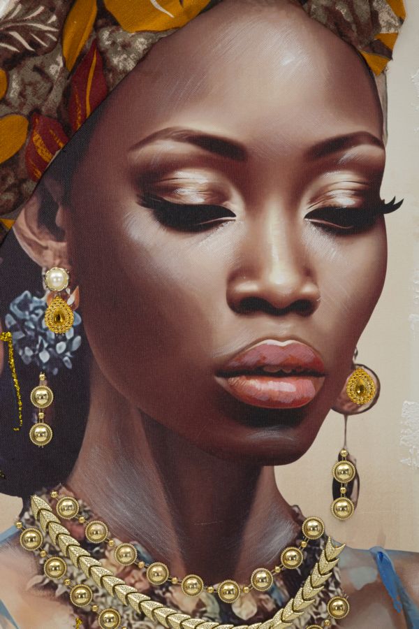 Pintura em Tela – Multicolor – Moldura Metálica Dourada