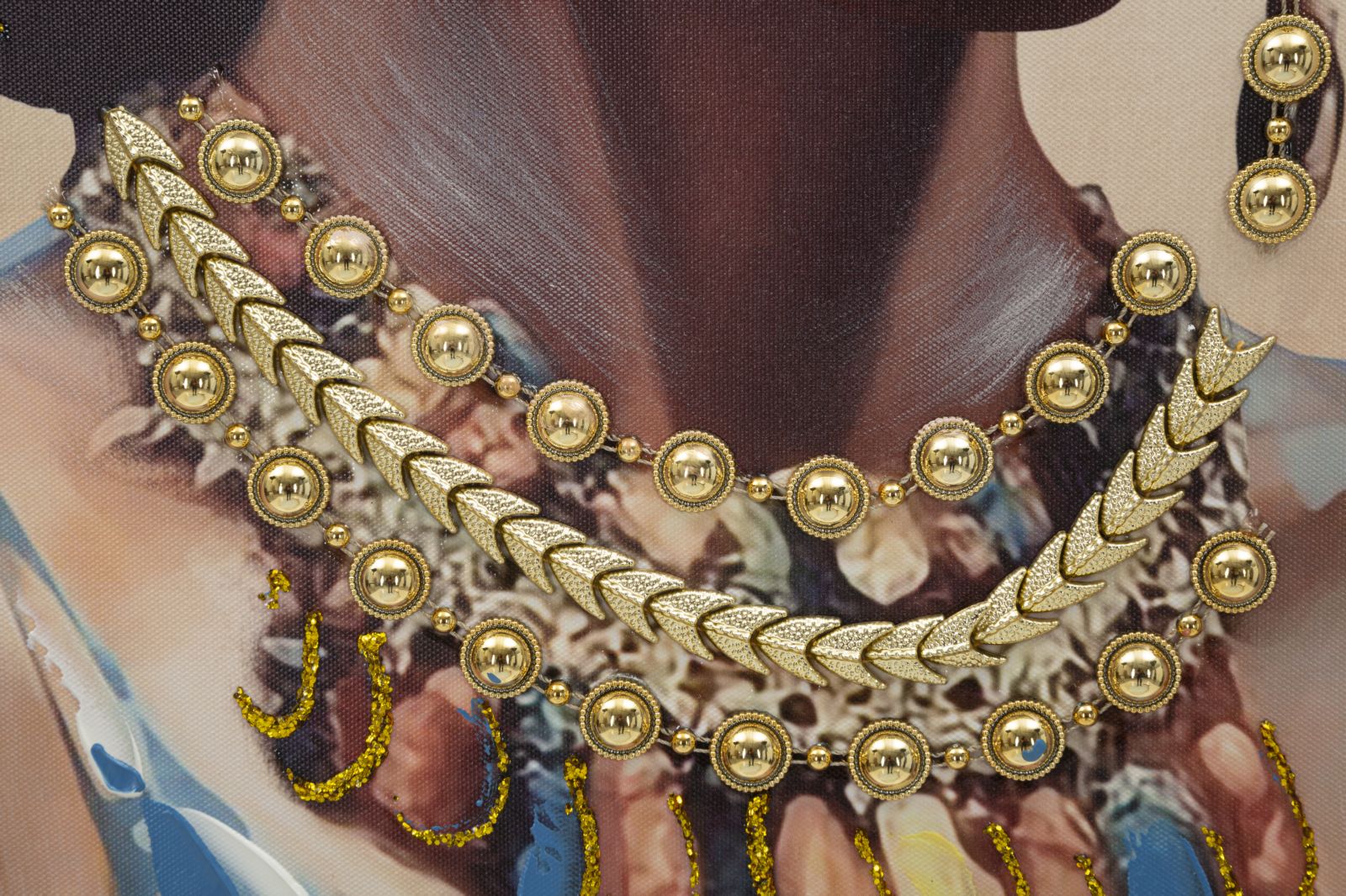 Pintura em Tela – Multicolor – Moldura Metálica Dourada