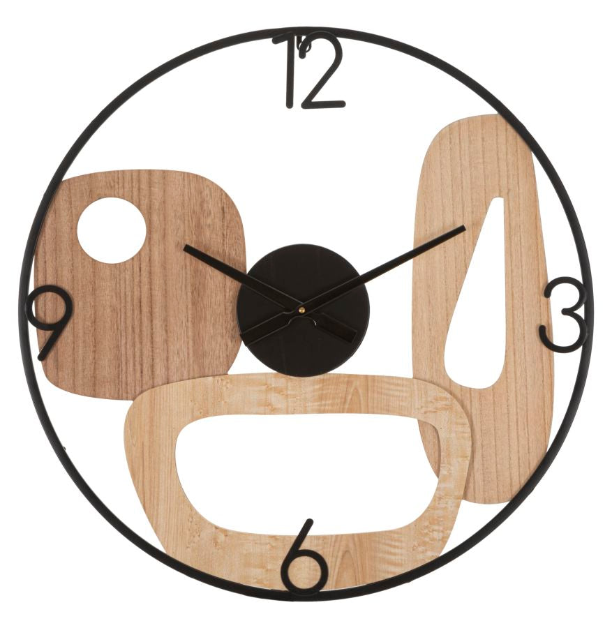 Relógio de Parede Redondo – Preto e Castanho – Metal e MDF