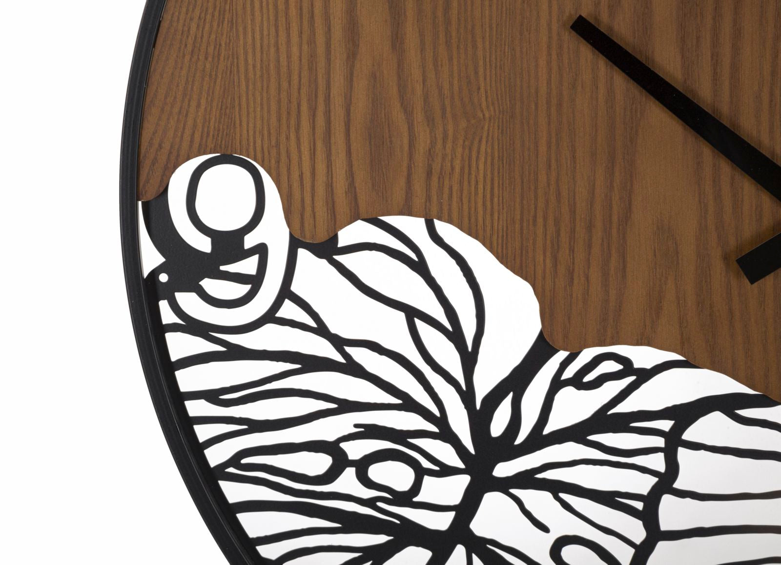 Relógio de Parede Redondo – Preto e Castanho – Metal e MDF