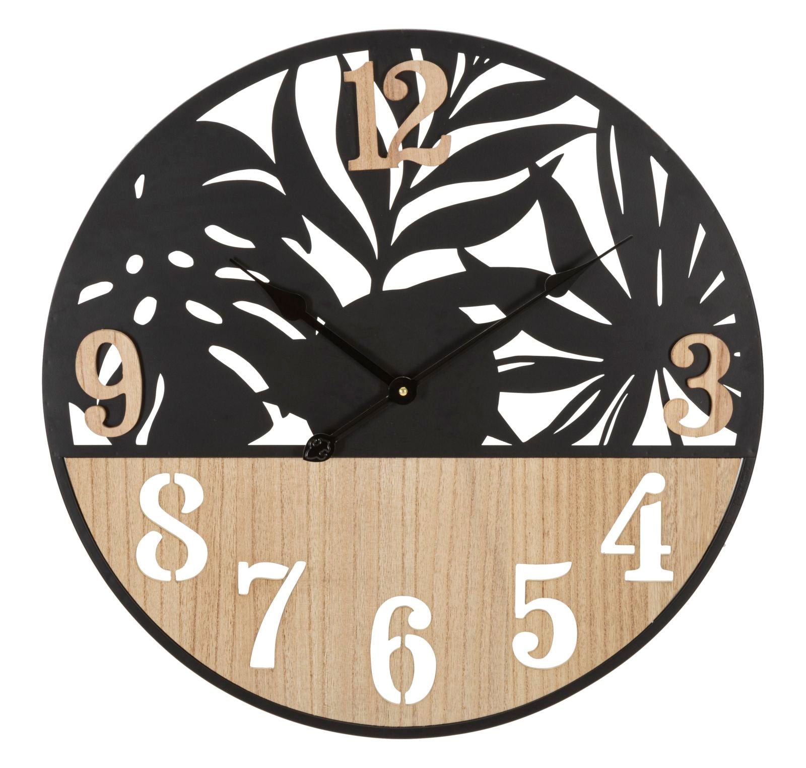 Relógio de Parede Redondo – Preto e Castanho – Metal e MDF