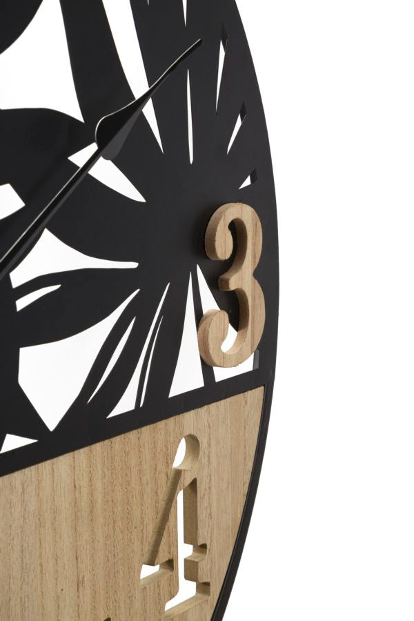Relógio de Parede Redondo – Preto e Castanho – Metal e MDF
