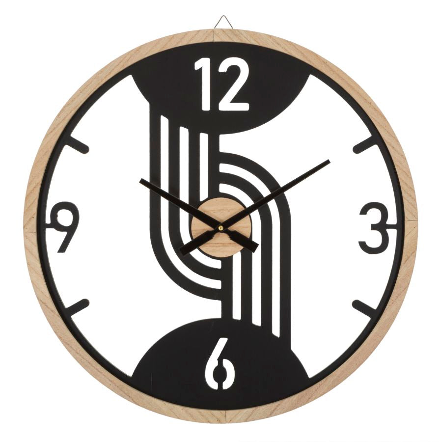 Relógio de Parede Redondo – Preto e Castanho – Metal e Madeira