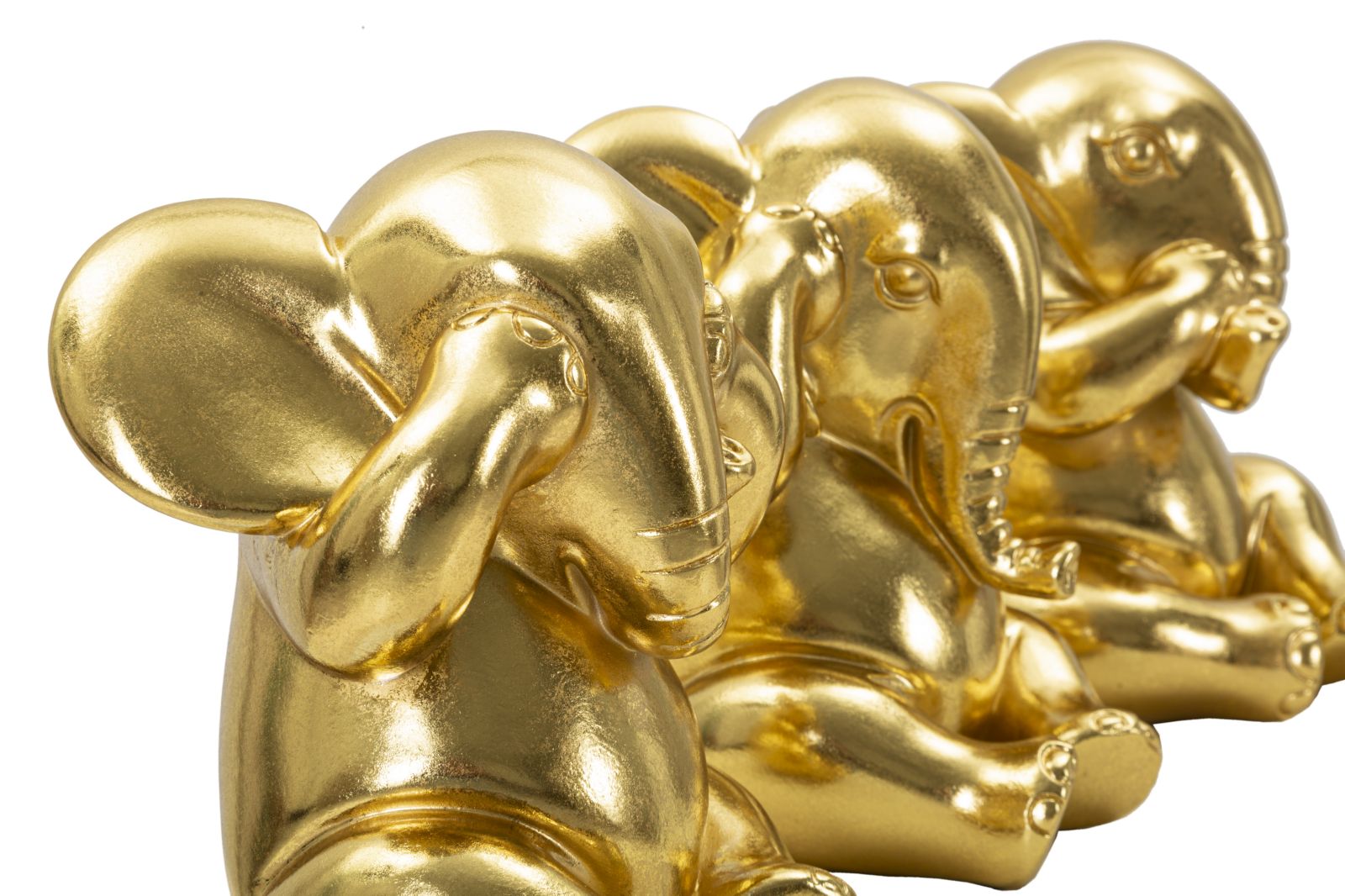 Conjunto de 3 Elefantes Sentados GLAM – Dourado