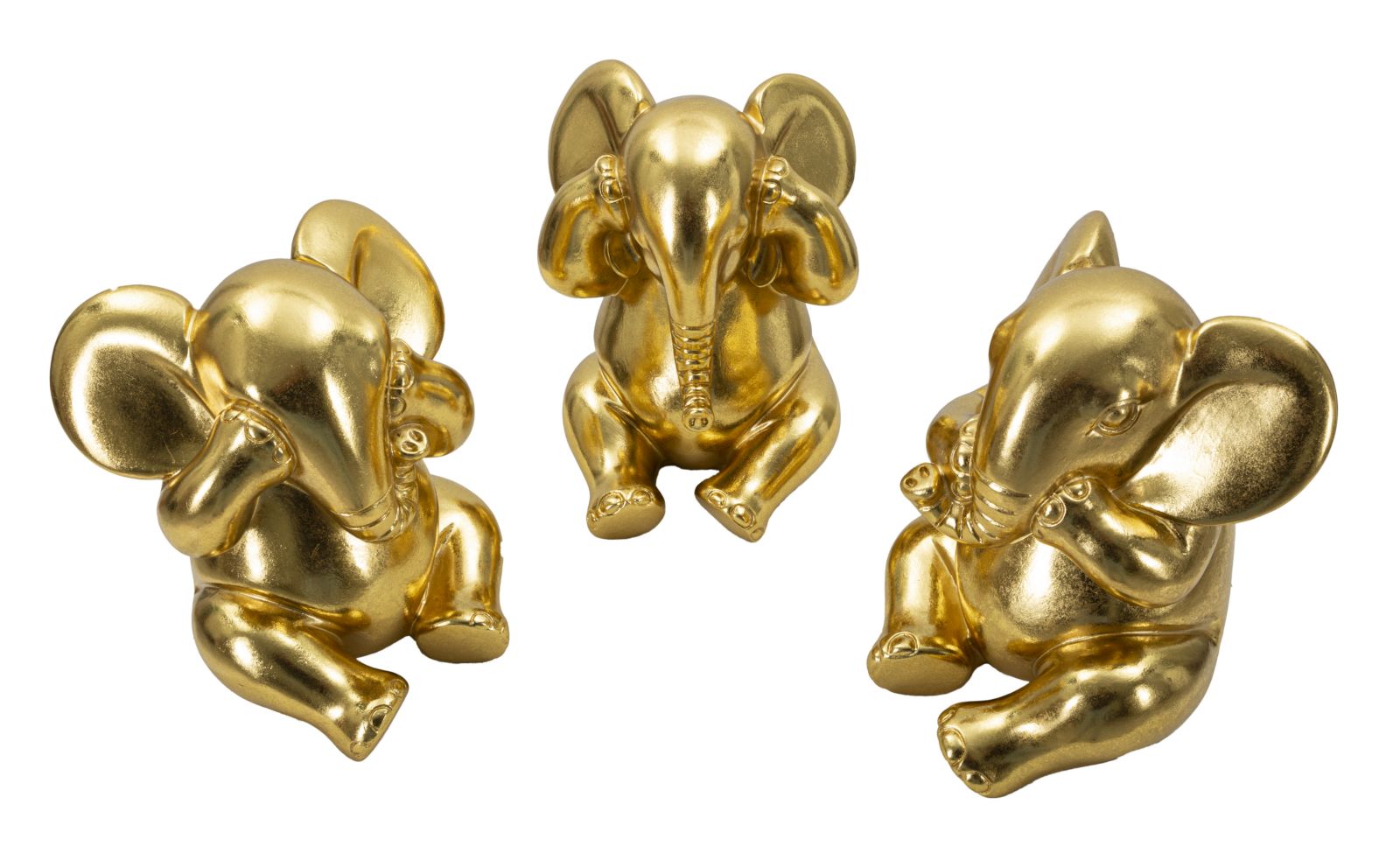Conjunto de 3 Elefantes Sentados GLAM – Dourado