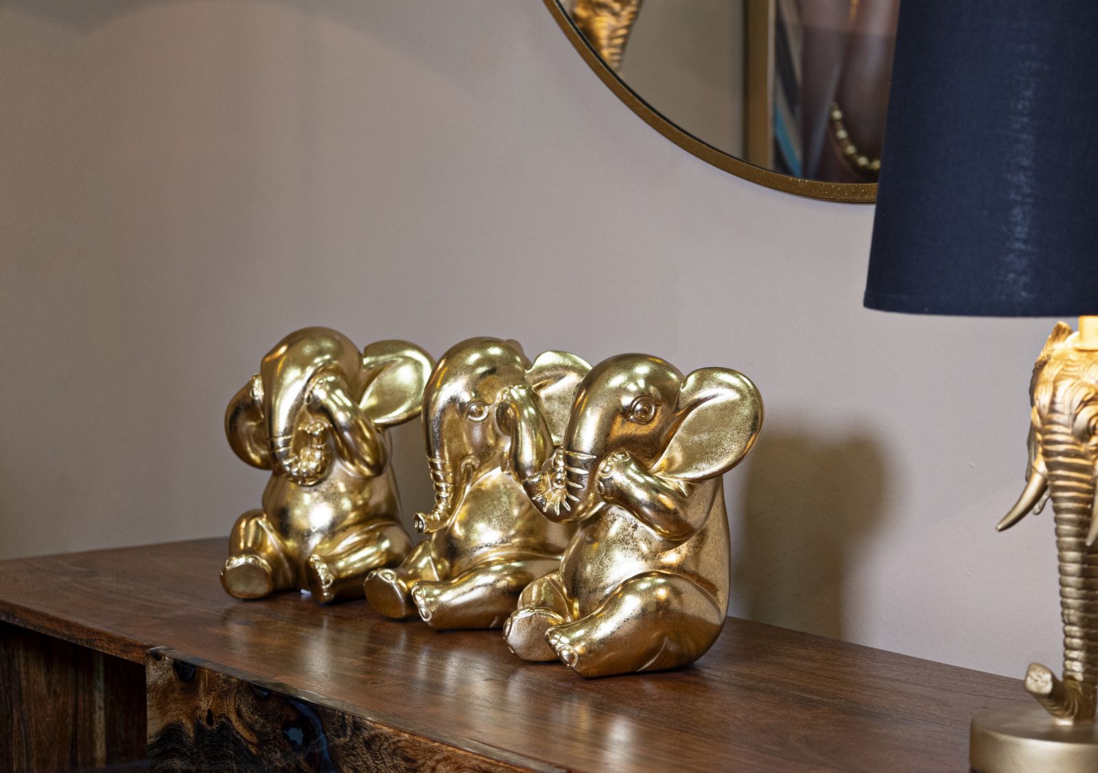 Conjunto de 3 Elefantes Sentados GLAM – Dourado