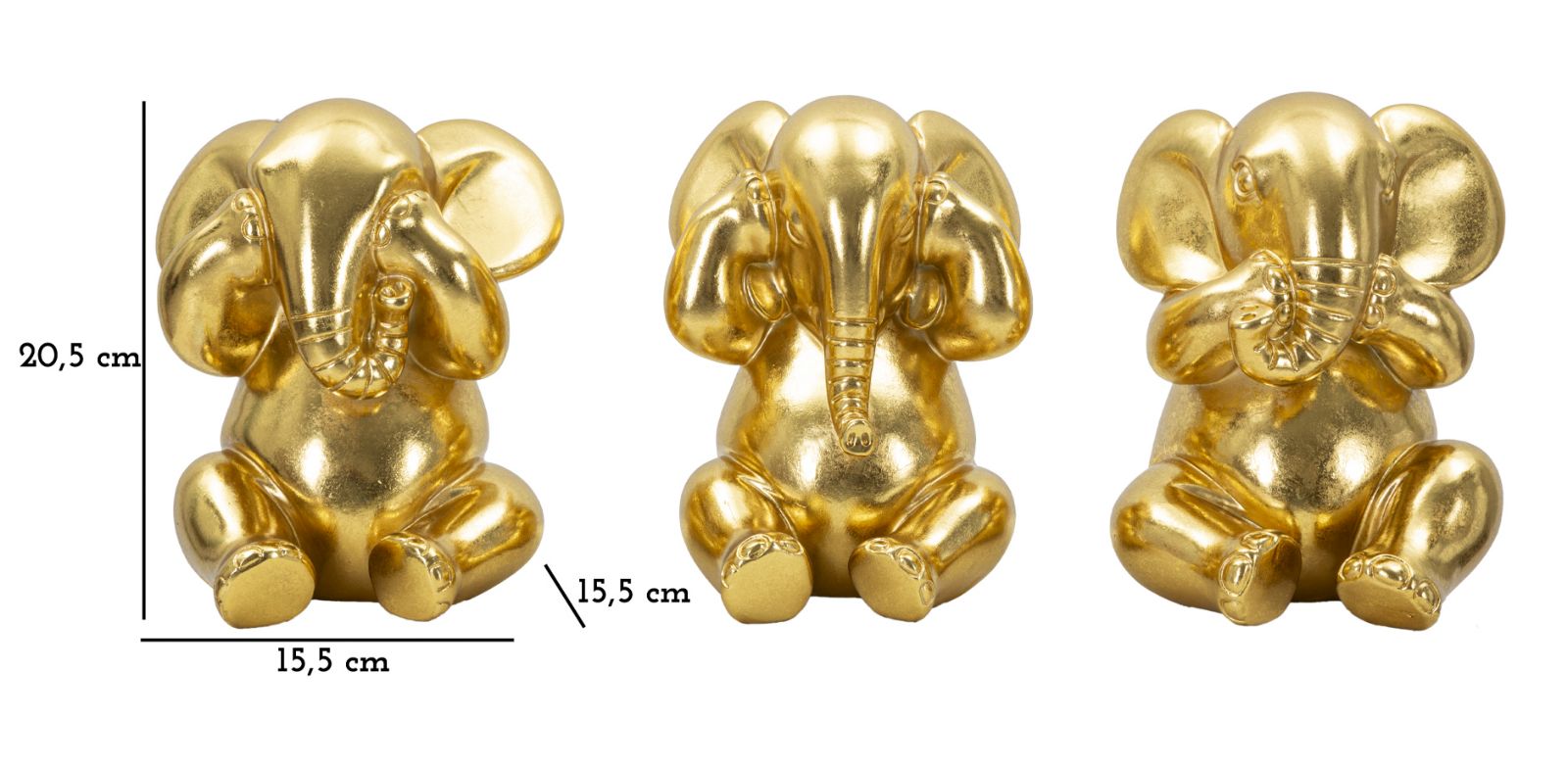 Conjunto de 3 Elefantes Sentados GLAM – Dourado