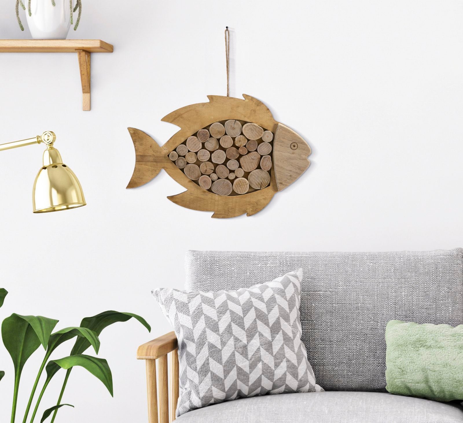 Escultura Suspensa em Forma de Peixe MODERN – Natural