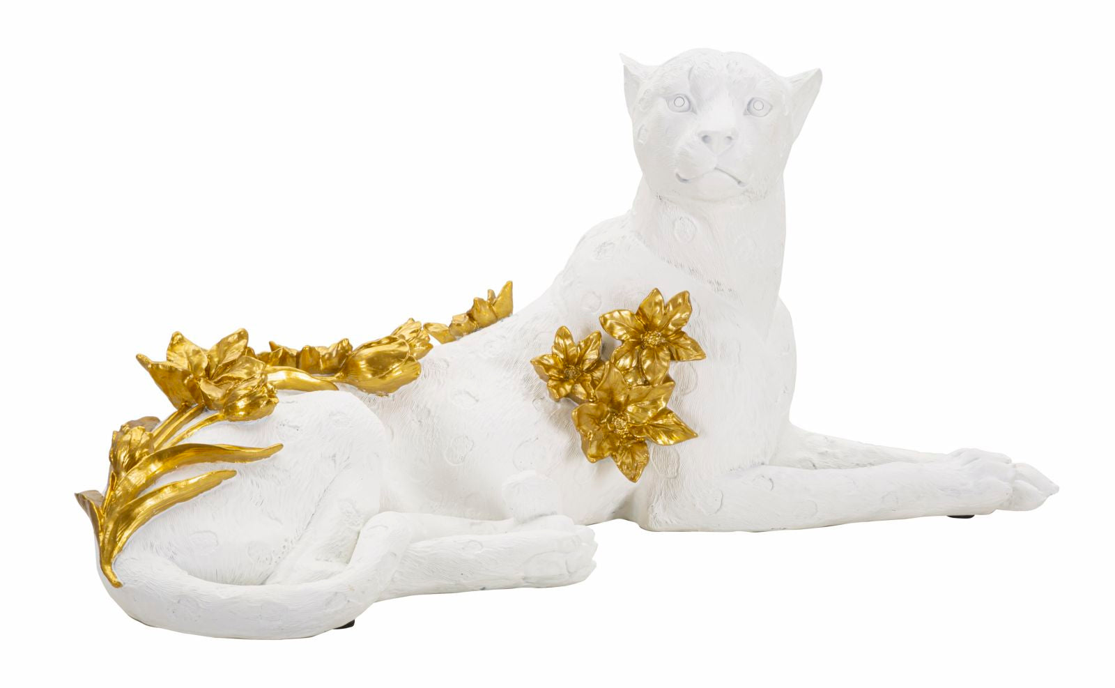 Leopardo Deitado Elegante GLAM – Branco e Dourado