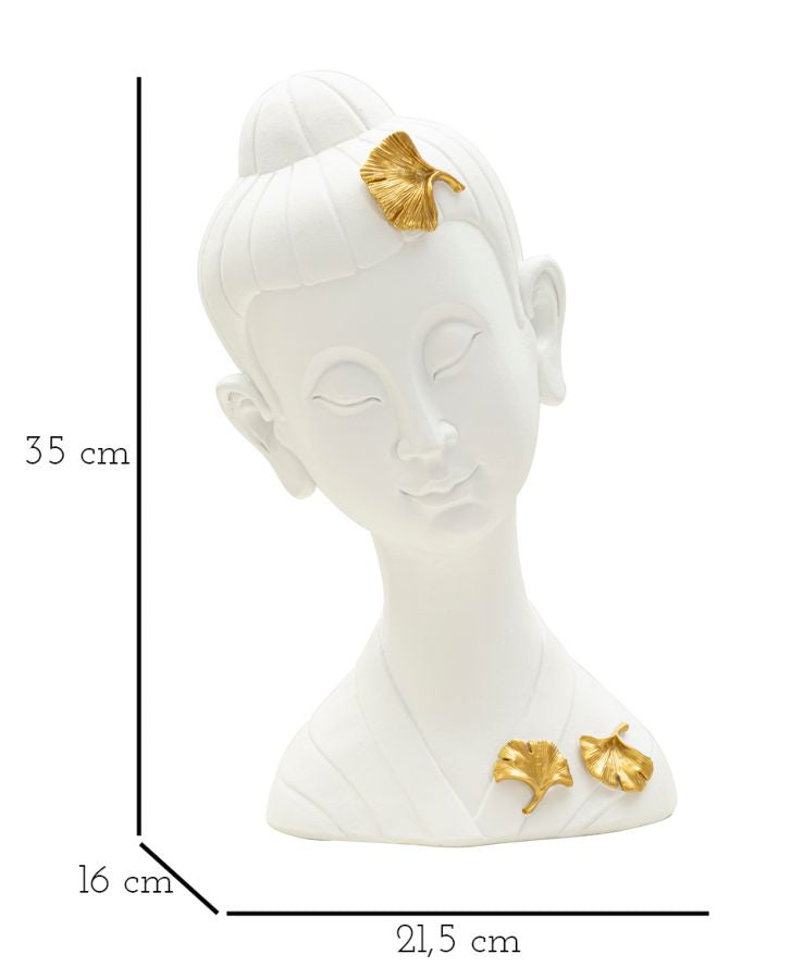 Cabeça de Buda Elegante GLAM – Branco e Dourado