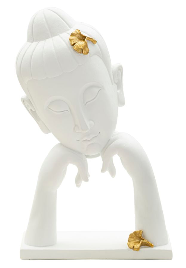 Cabeça de Buda Elegante GLAM – Branco e Dourado