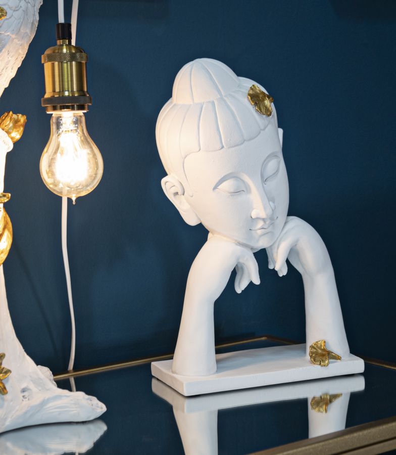 Cabeça de Buda Elegante GLAM – Branco e Dourado