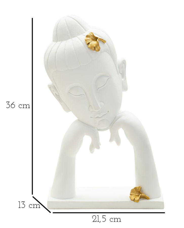 Cabeça de Buda Elegante GLAM – Branco e Dourado