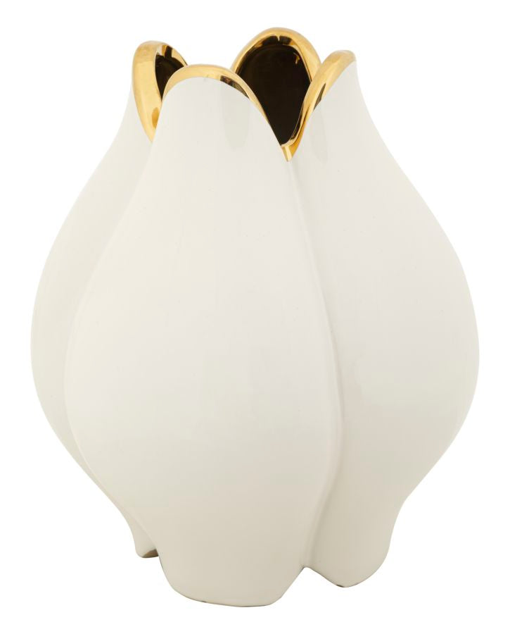 Vaso Cerâmico GLAM – Branco e Dourado
