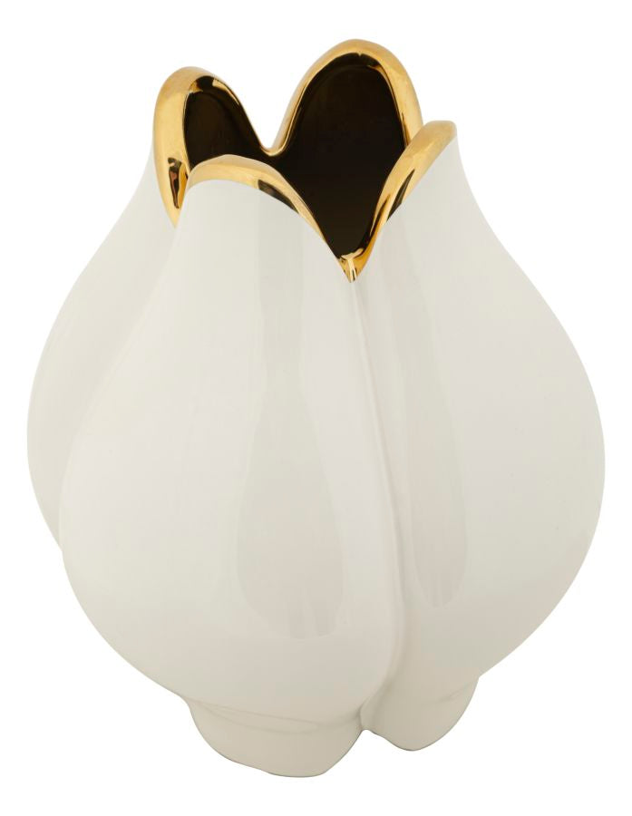 Vaso Cerâmico GLAM – Branco e Dourado