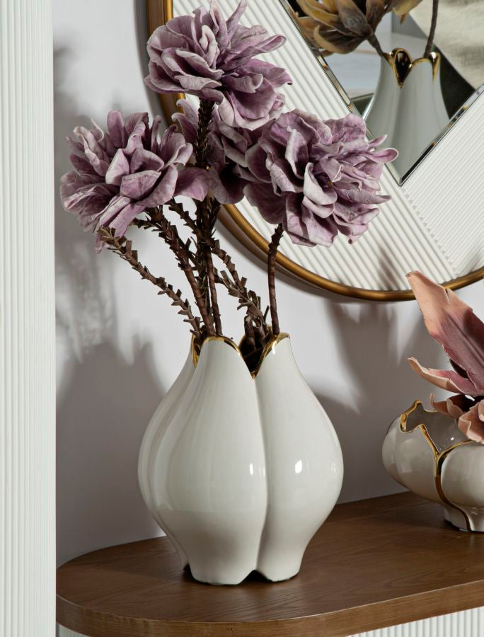 Vaso Cerâmico GLAM – Branco e Dourado