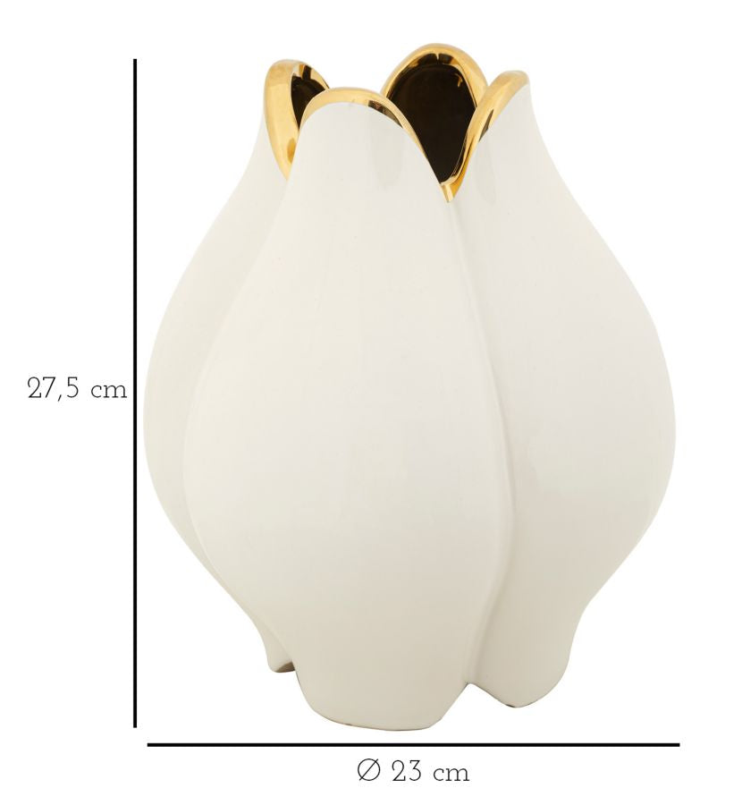 Vaso Cerâmico GLAM – Branco e Dourado