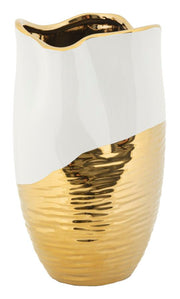 Vaso Cerâmico GLAM – Branco e Dourado