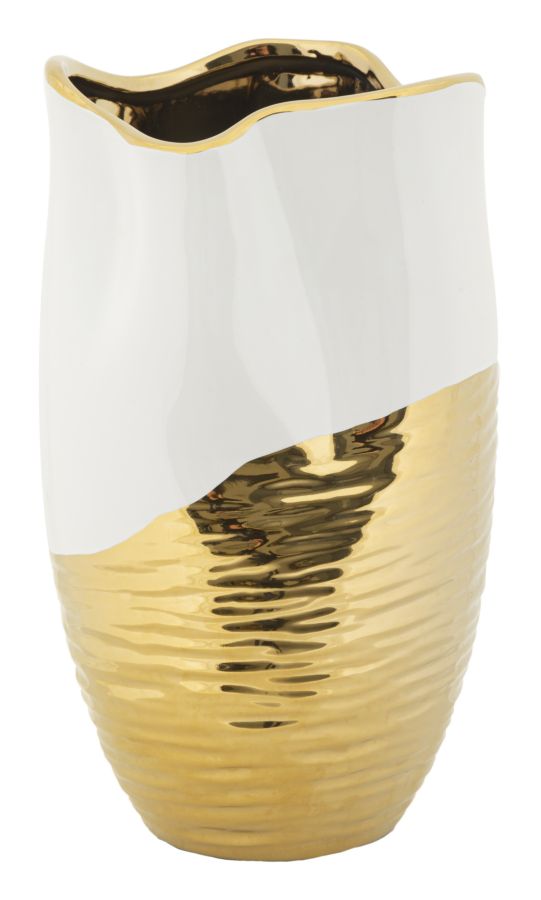 Vaso Cerâmico GLAM – Branco e Dourado