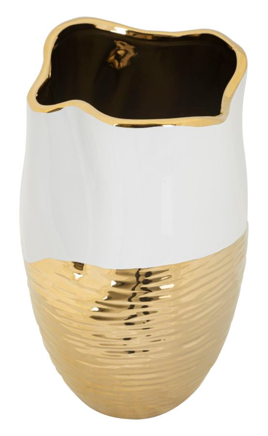 Vaso Cerâmico GLAM – Branco e Dourado