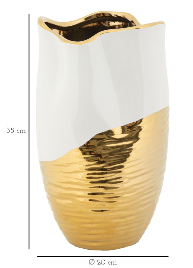 Vaso Cerâmico GLAM – Branco e Dourado