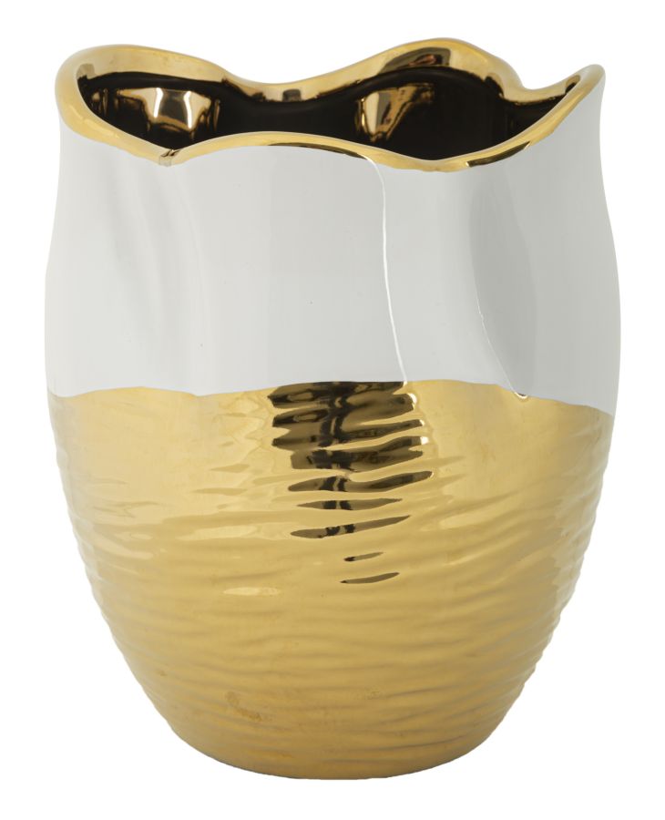 Vaso Cerâmico GLAM – Branco e Dourado