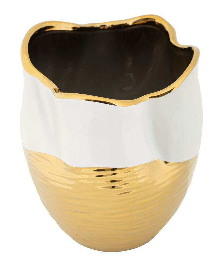 Vaso Cerâmico GLAM – Branco e Dourado