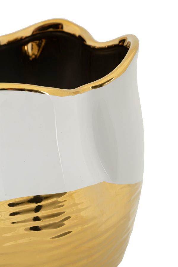 Vaso Cerâmico GLAM – Branco e Dourado