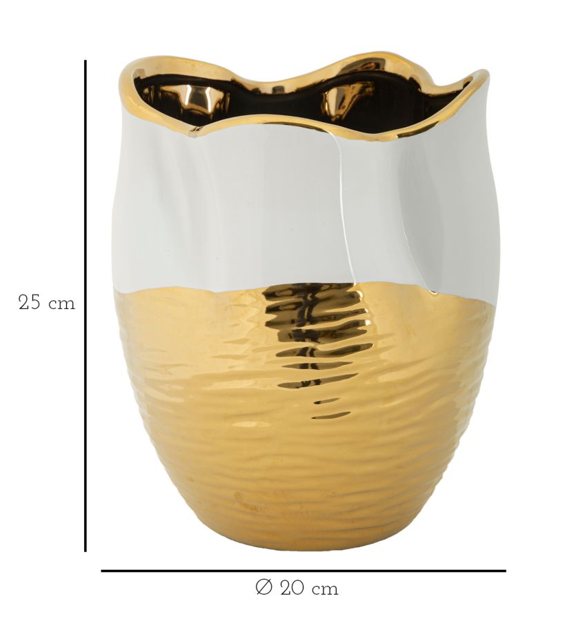 Vaso Cerâmico GLAM – Branco e Dourado