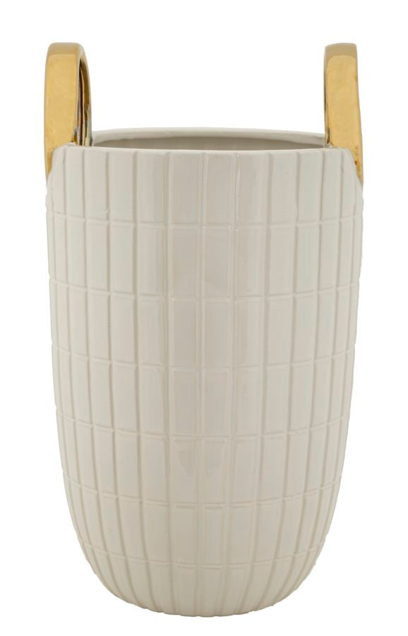 Vaso Cerâmico GLAM – Branco e Dourado