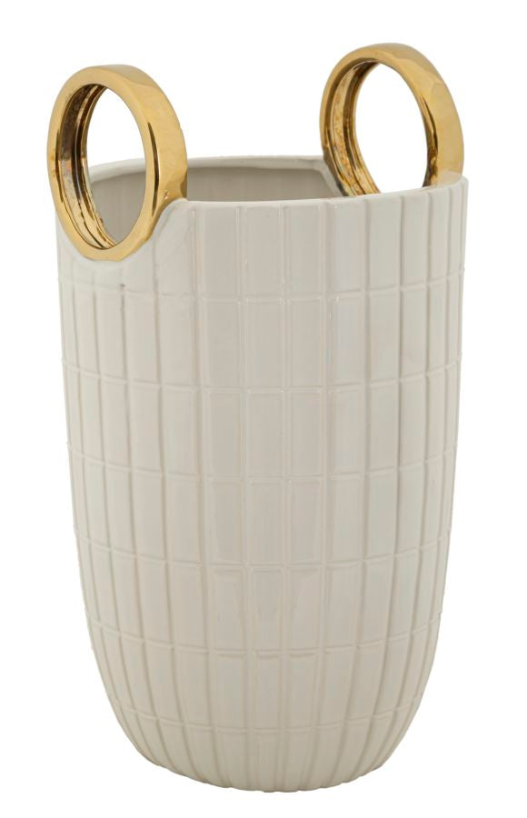 Vaso Cerâmico GLAM – Branco e Dourado