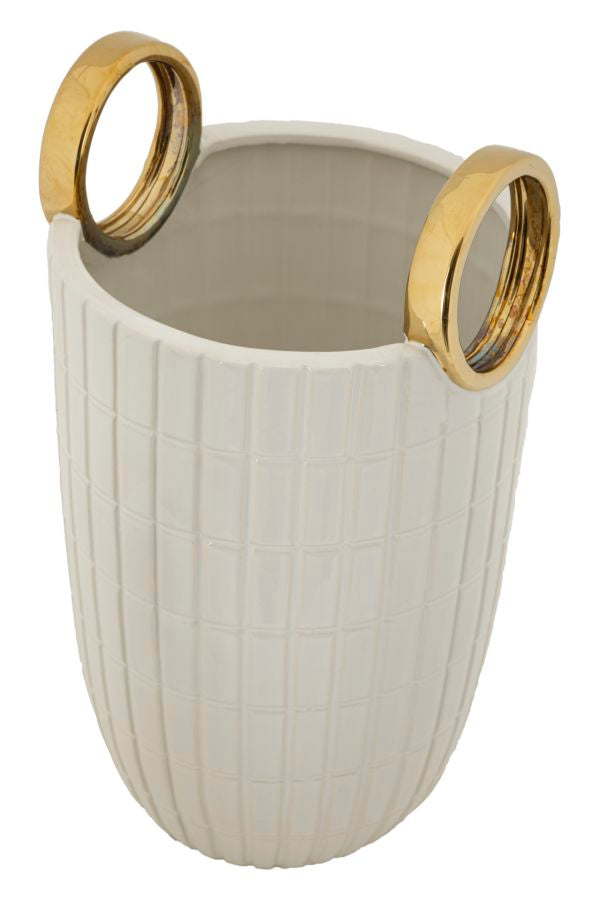Vaso Cerâmico GLAM – Branco e Dourado