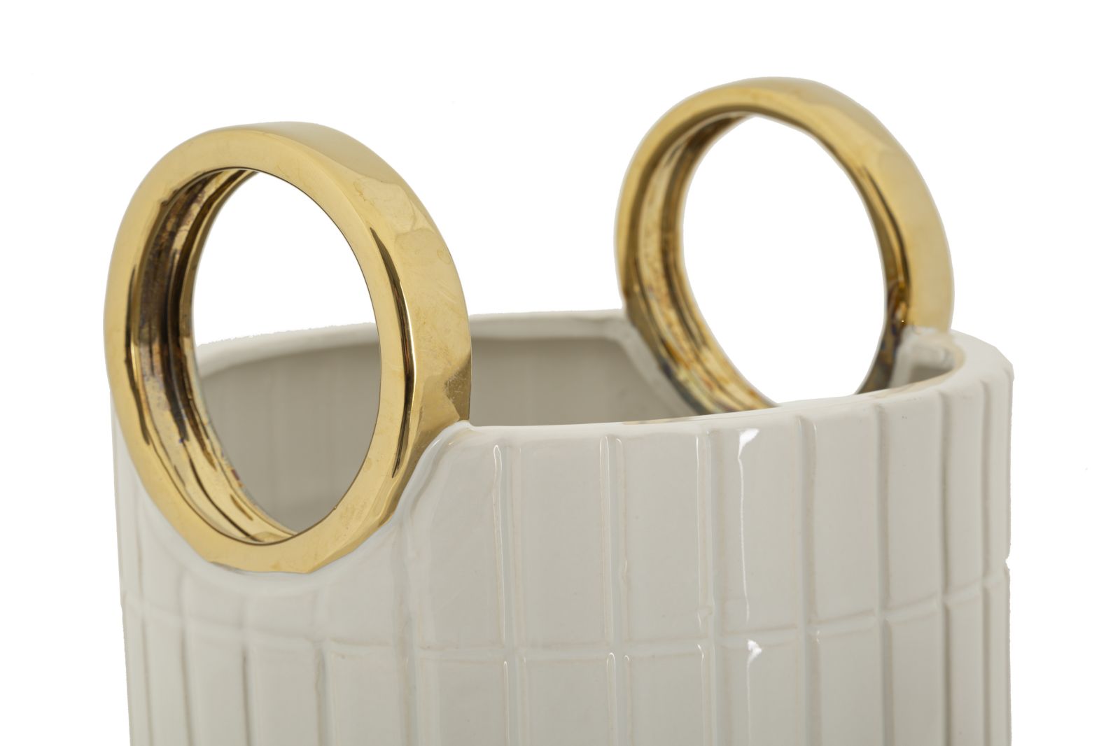 Vaso Cerâmico GLAM – Branco e Dourado