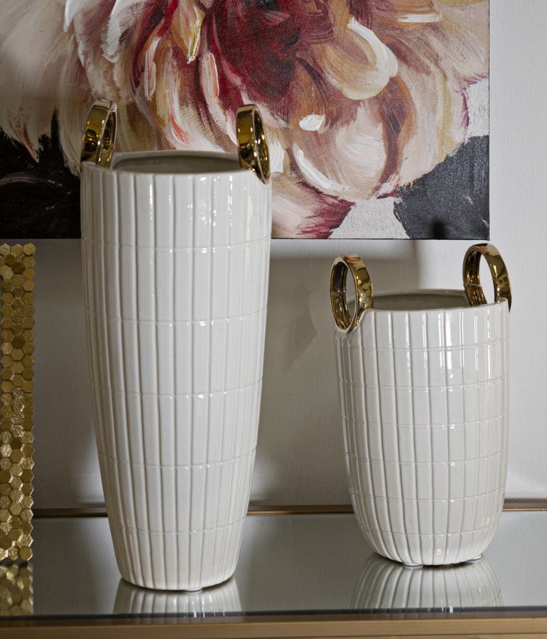 Vaso Cerâmico GLAM – Branco e Dourado
