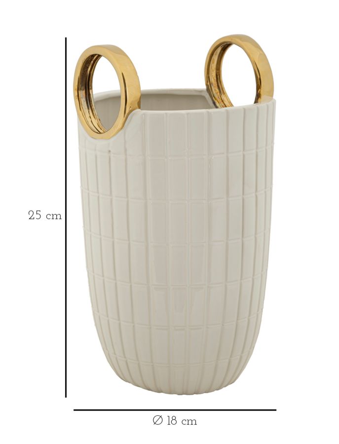 Vaso Cerâmico GLAM – Branco e Dourado