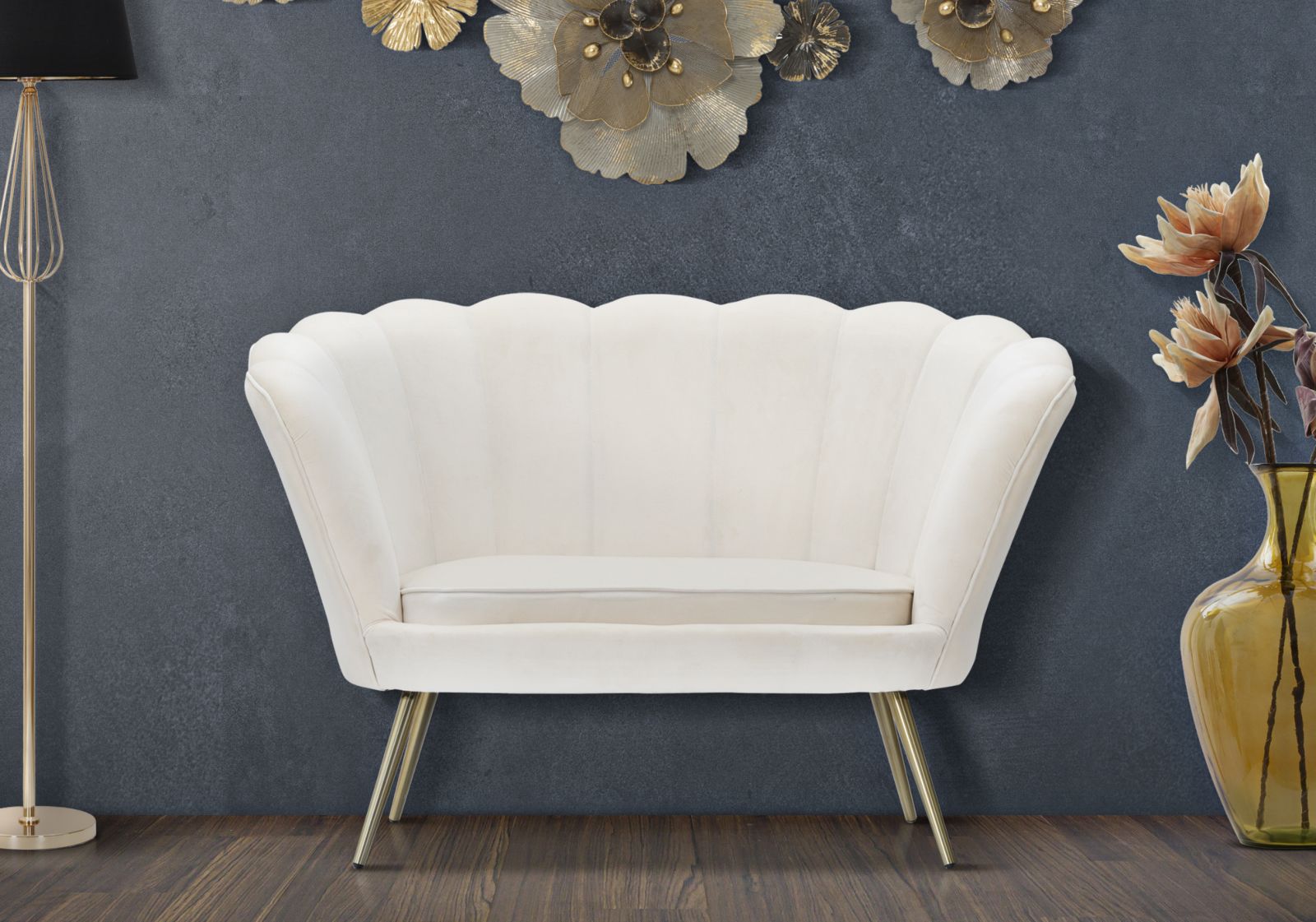 Sofá GLAM – Branco e Dourado – 2 lugares