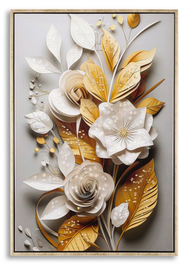 Pintura em Tela – com Moldura de Madeira e Acabamentos Metálicos – Multicolor