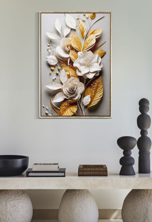 Pintura em Tela – com Moldura de Madeira e Acabamentos Metálicos – Multicolor