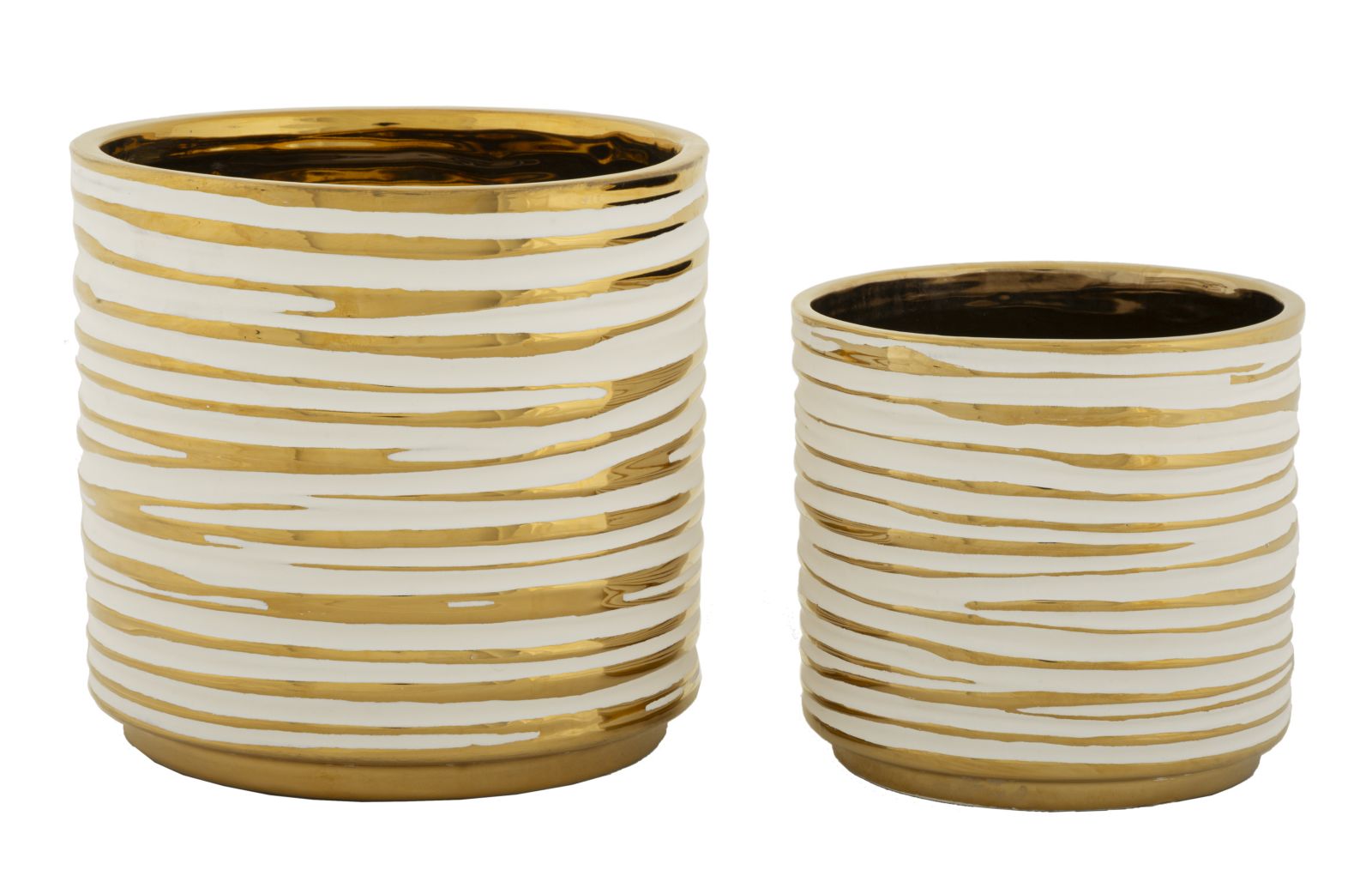Conjunto de Dois Vasos Cerâmicos GLAM – Branco e Dourado