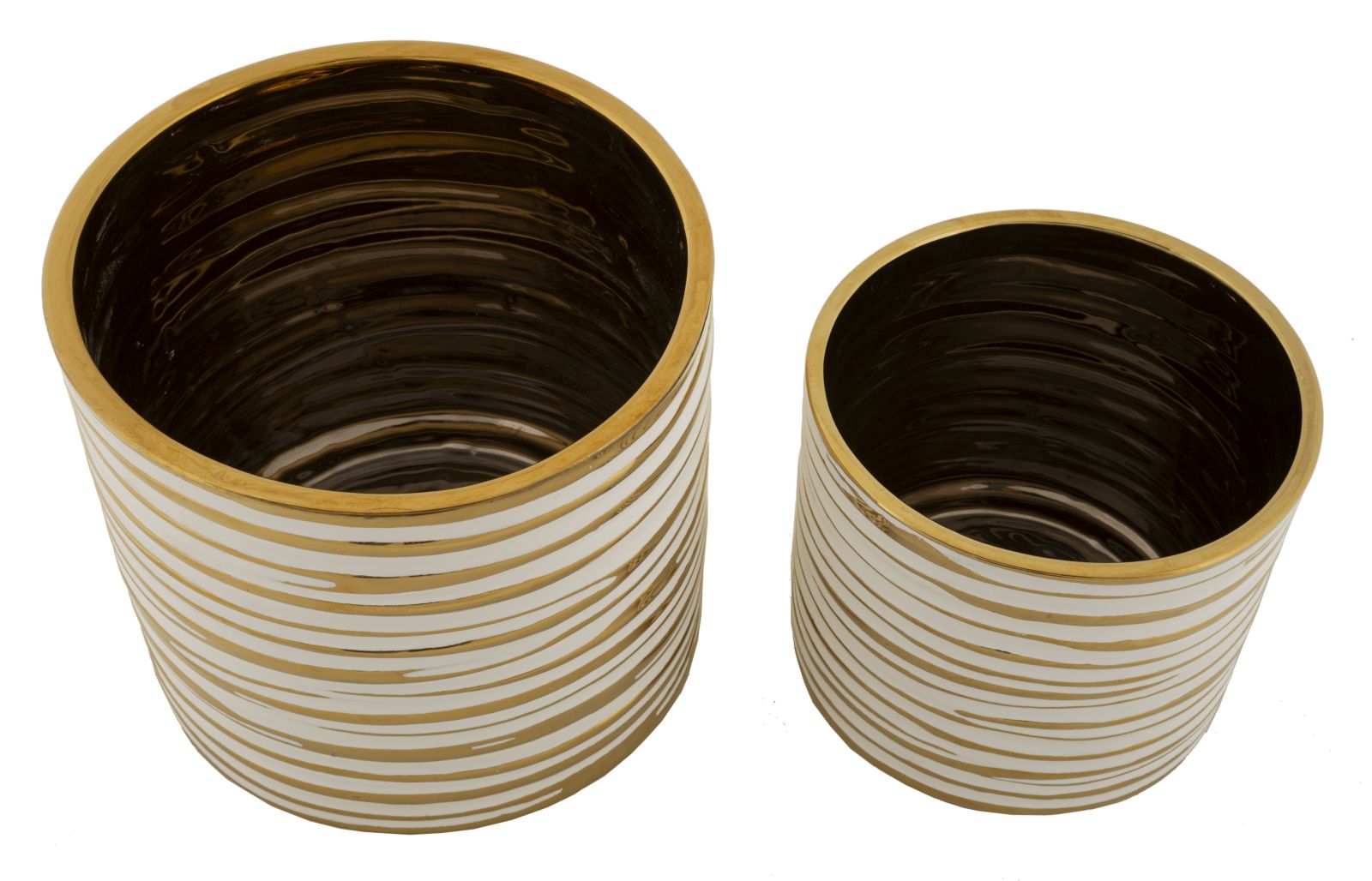 Conjunto de Dois Vasos Cerâmicos GLAM – Branco e Dourado