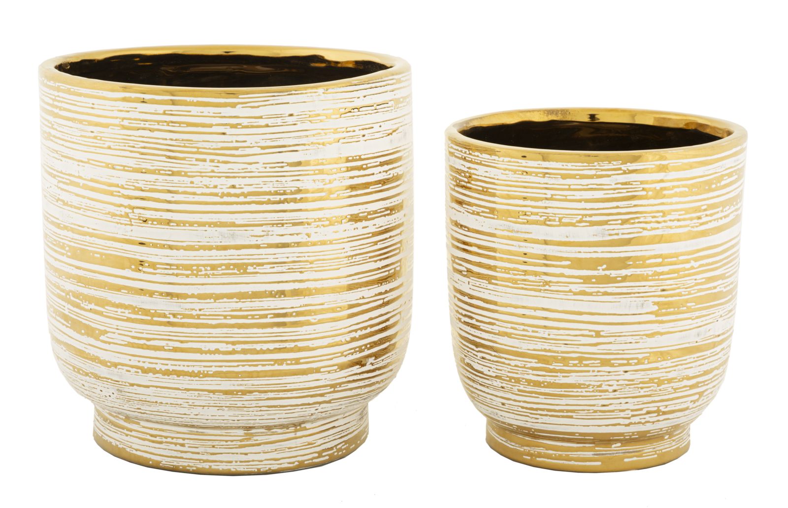 Conjunto de Dois Vasos Cerâmicos GLAM – Branco e Dourado