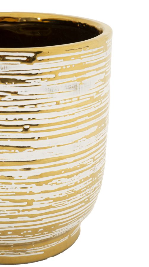 Conjunto de Dois Vasos Cerâmicos GLAM – Branco e Dourado